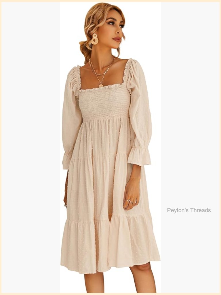 Women's Cotton Puff Sleeve Off-Shoulder Bow Midi Dress